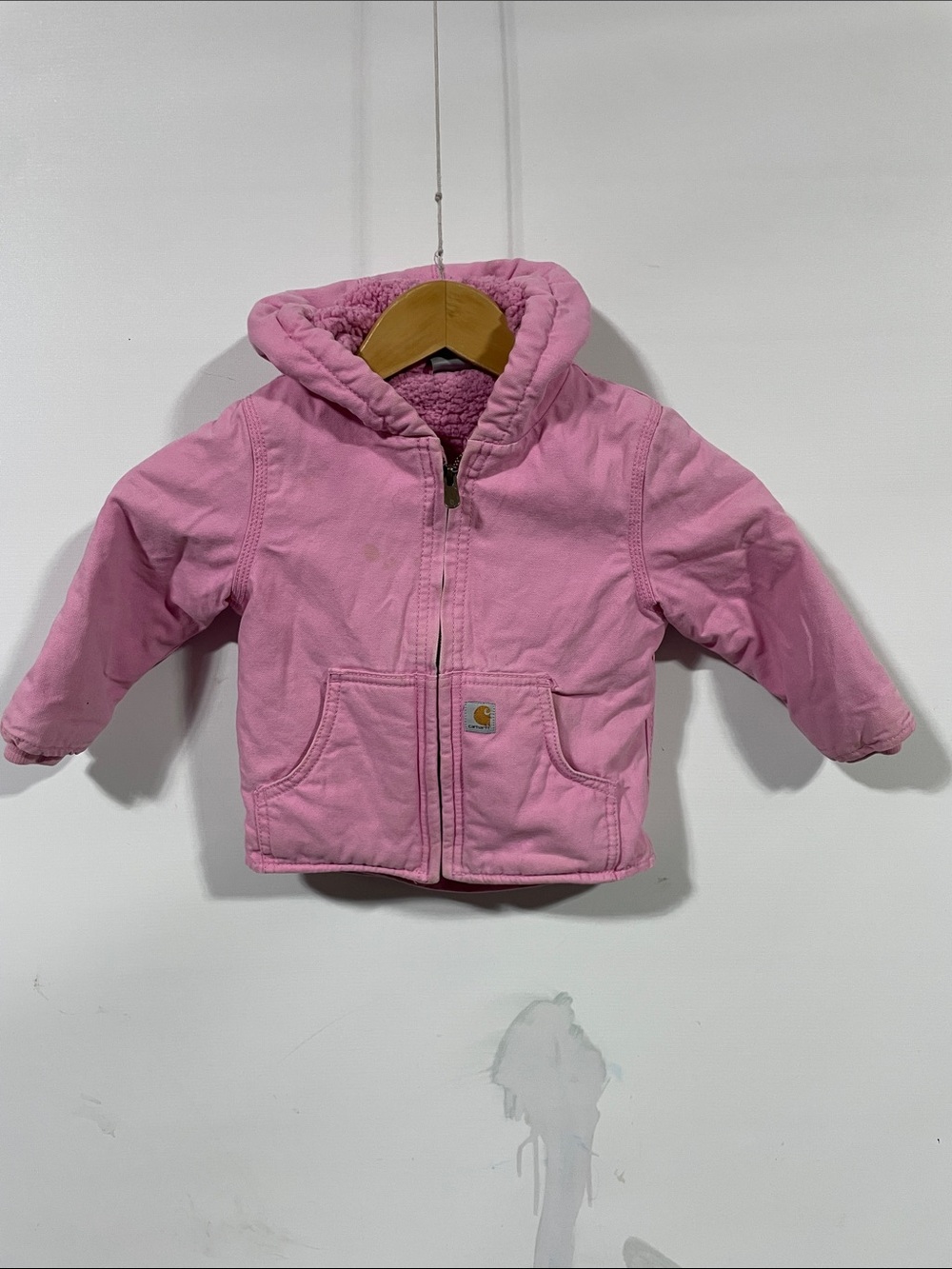 Carhartt Pink Hooded Sherpa-Trim Kids Puffer Jacket